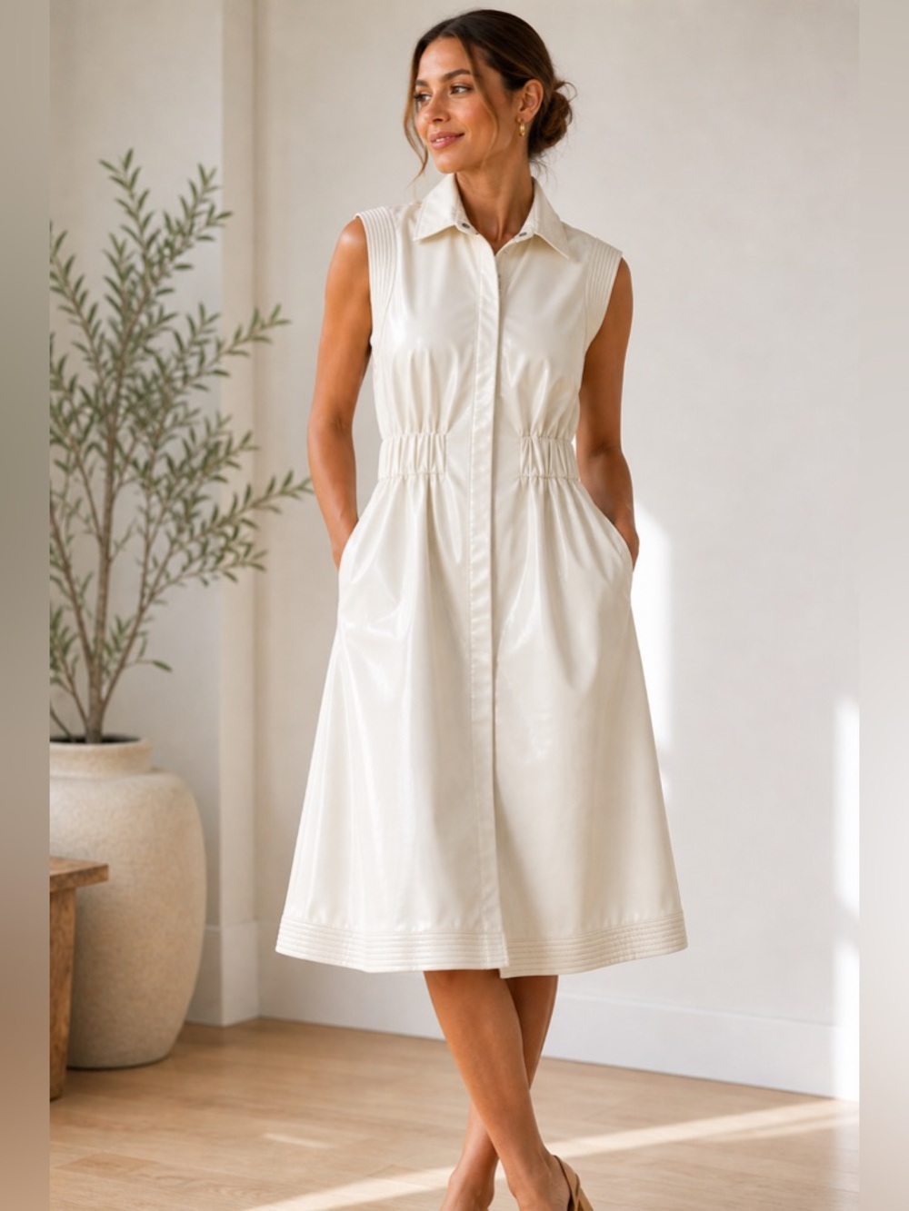 New  House of Harlow 1960 Faux Leather Shirt Dress S USD $250